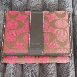Coach Signature Red Ombre and Brown Wallet